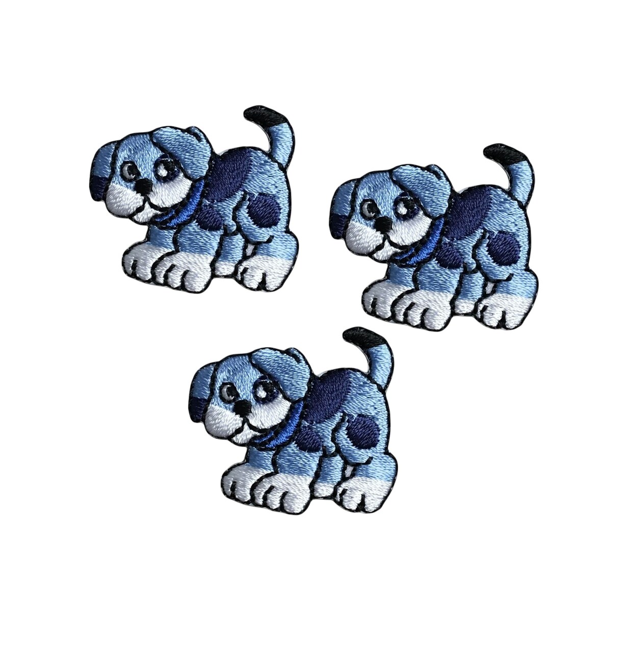 Set of 3, Mini Blue Dog, Puppy, Pets, Embroidered, Iron on Patch